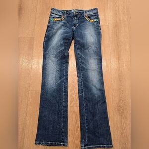 Rock 47 Wrangler Denim Jeans, Ultra Low Rise, 7/8 X 34, Womens